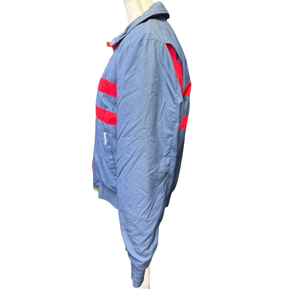 Vintage 80s Windbreaker Puffer Jacket Blue Red‎ Nylon Colorblock M